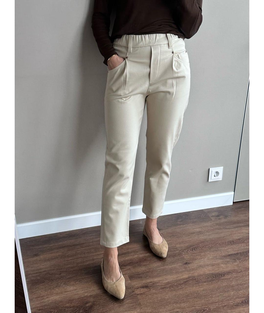 BRUNELLO CUCINELLI Бежевые хлопковые прямые брюки, фото 5