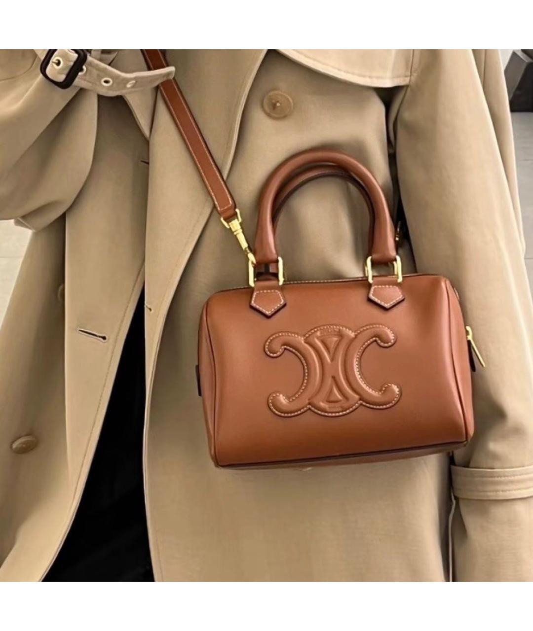 CELINE Коричневая кожаная сумка с короткими ручками, фото 6
