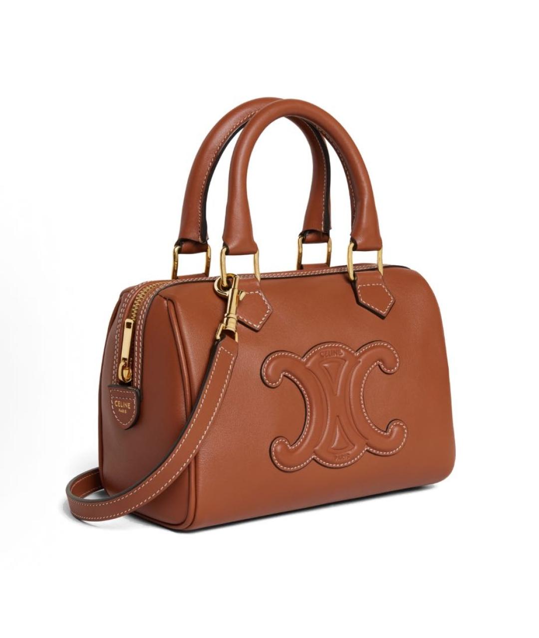 CELINE Коричневая кожаная сумка с короткими ручками, фото 2