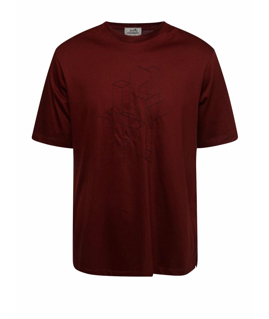 HERMES Бордовая хлопковая футболка, фото 8