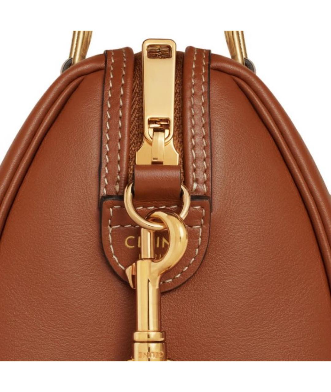 CELINE Коричневая кожаная сумка с короткими ручками, фото 4