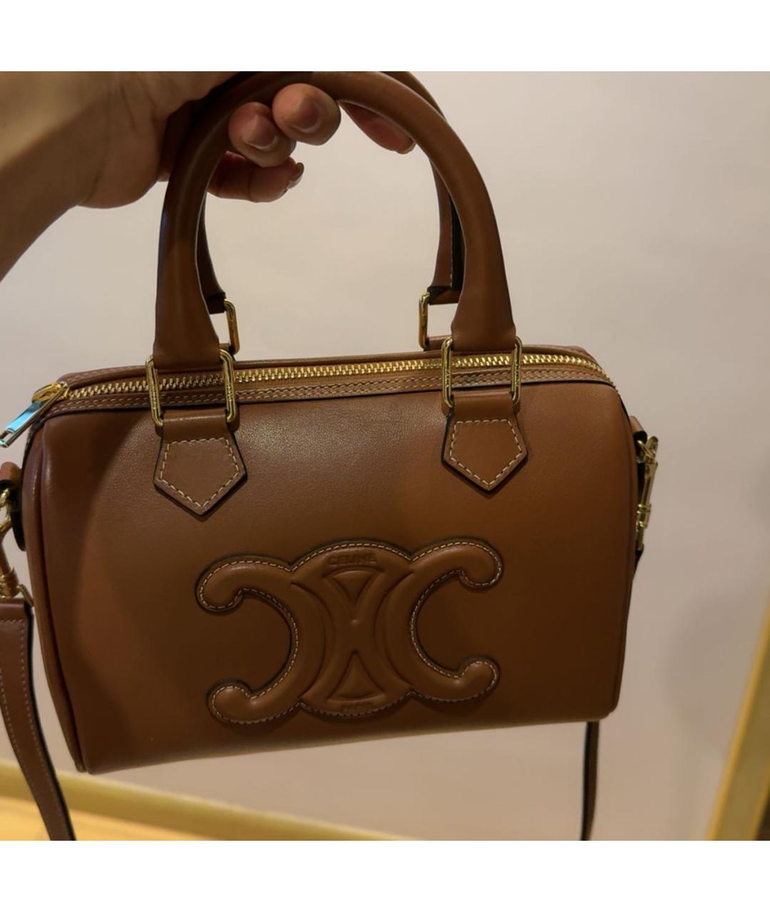 CELINE Коричневая кожаная сумка с короткими ручками, фото 5