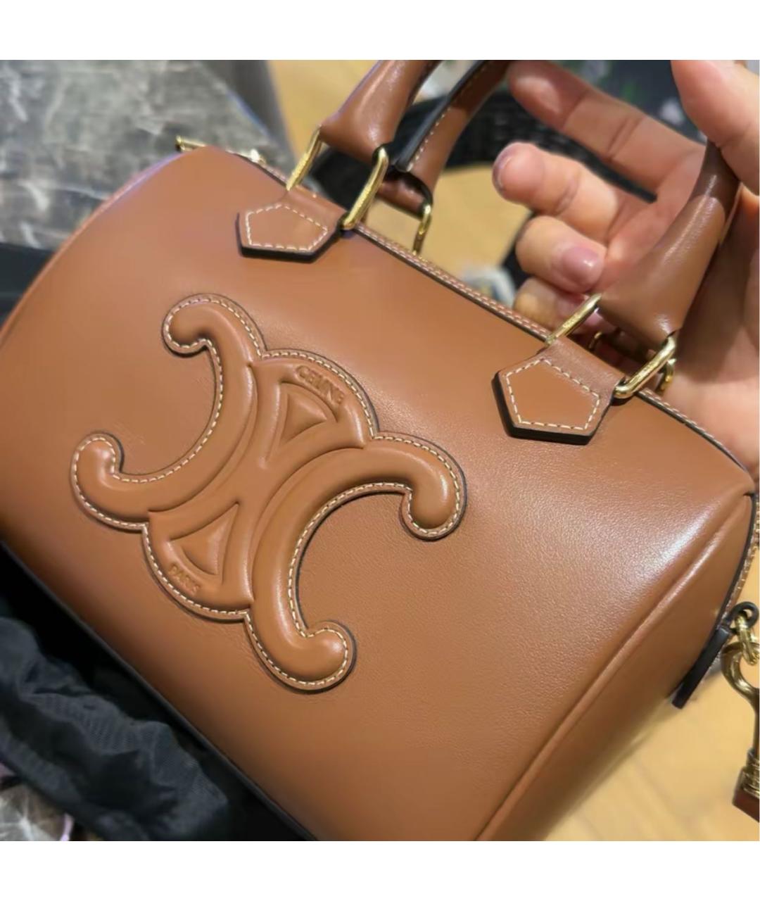 CELINE Коричневая кожаная сумка с короткими ручками, фото 6