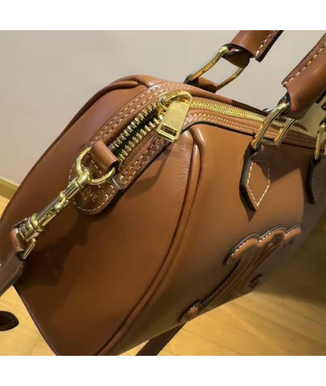 CELINE Коричневая кожаная сумка с короткими ручками, фото 7