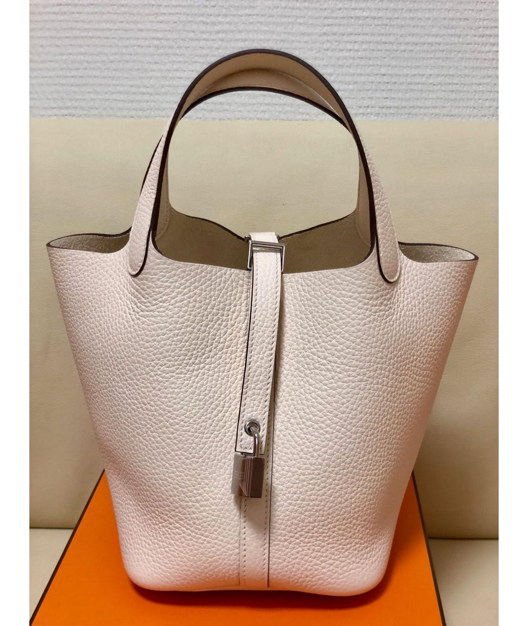 HERMES Белая кожаная сумка с короткими ручками, фото 4