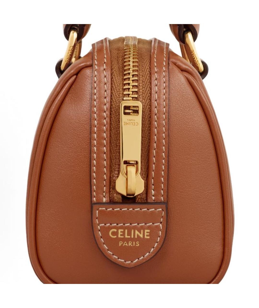 CELINE Коричневая кожаная сумка с короткими ручками, фото 4