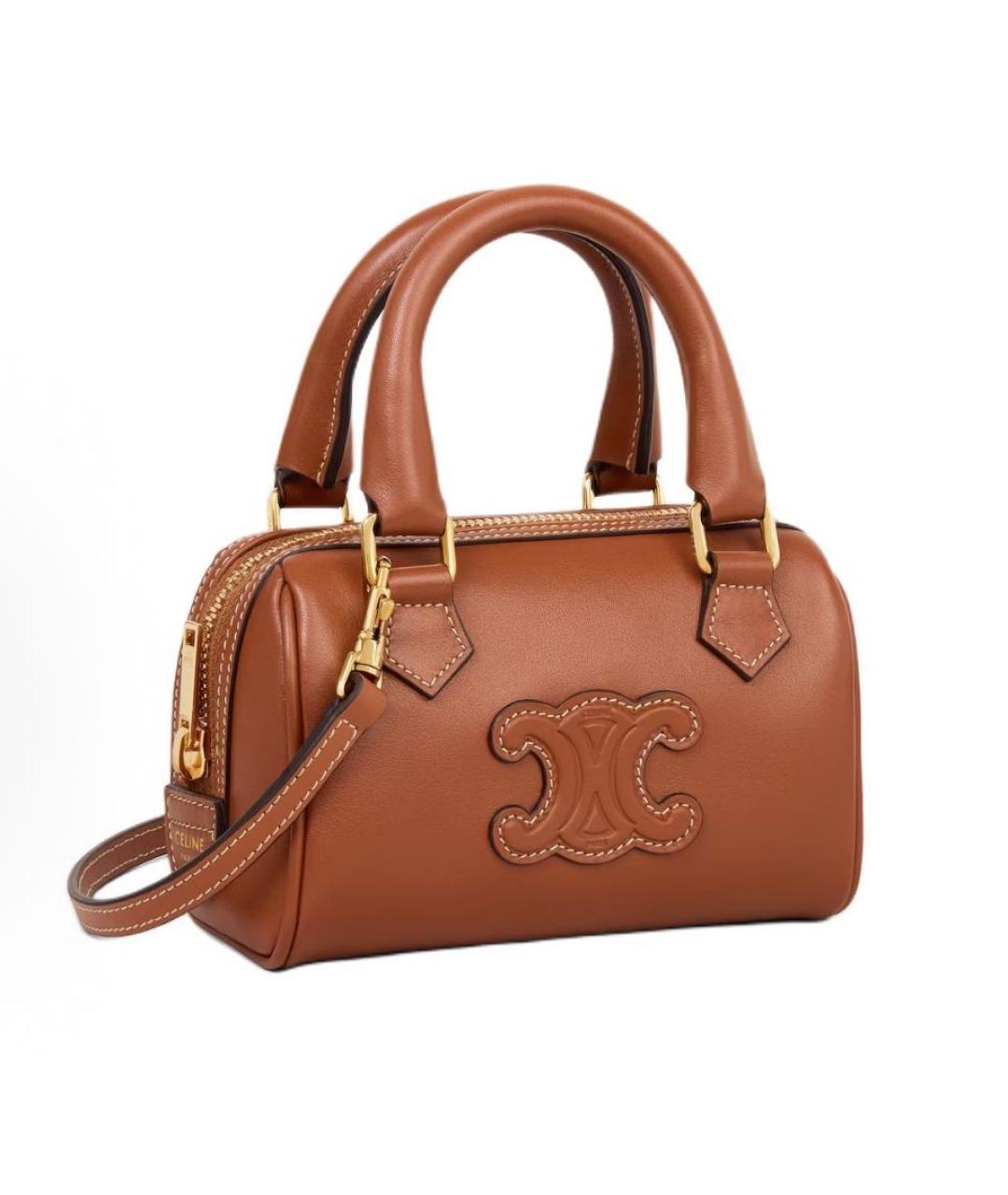 CELINE Коричневая кожаная сумка с короткими ручками, фото 2