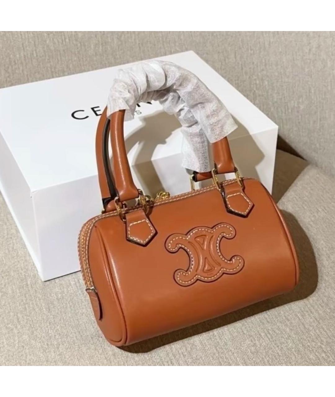 CELINE Коричневая кожаная сумка с короткими ручками, фото 8