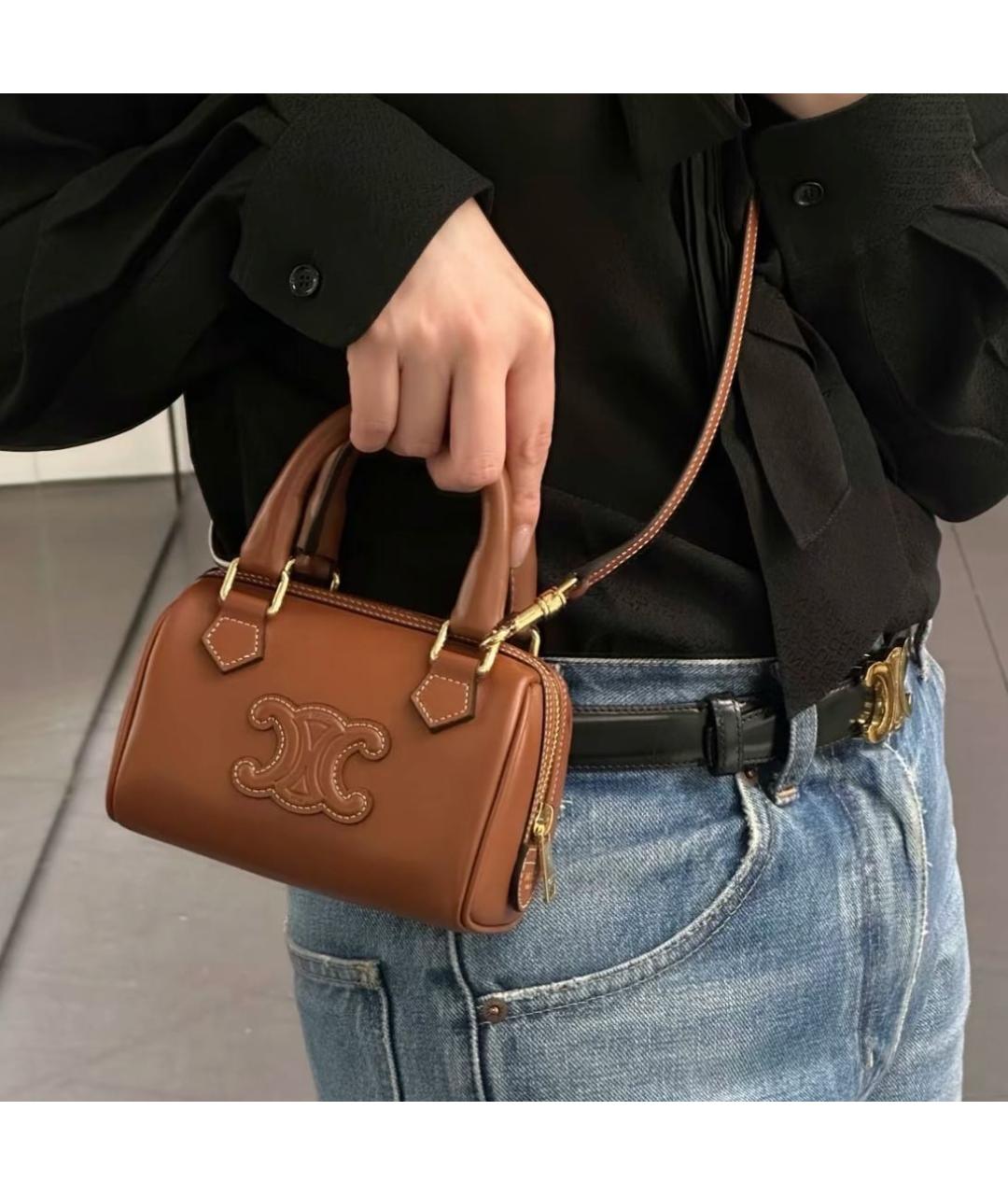 CELINE Коричневая кожаная сумка с короткими ручками, фото 7