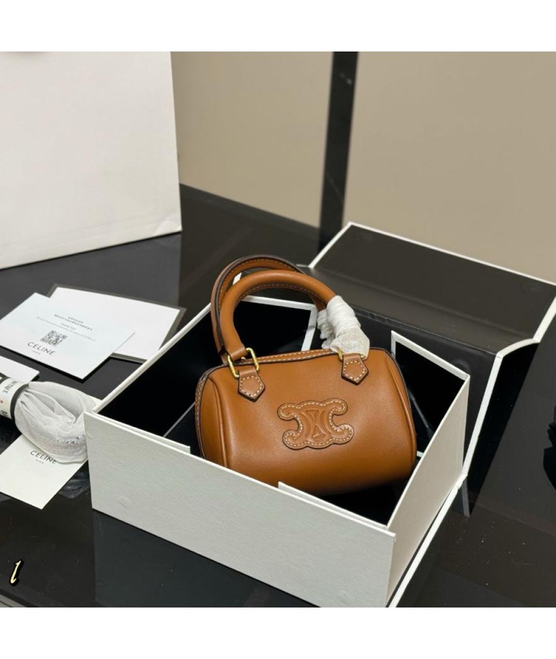 CELINE Коричневая кожаная сумка с короткими ручками, фото 5