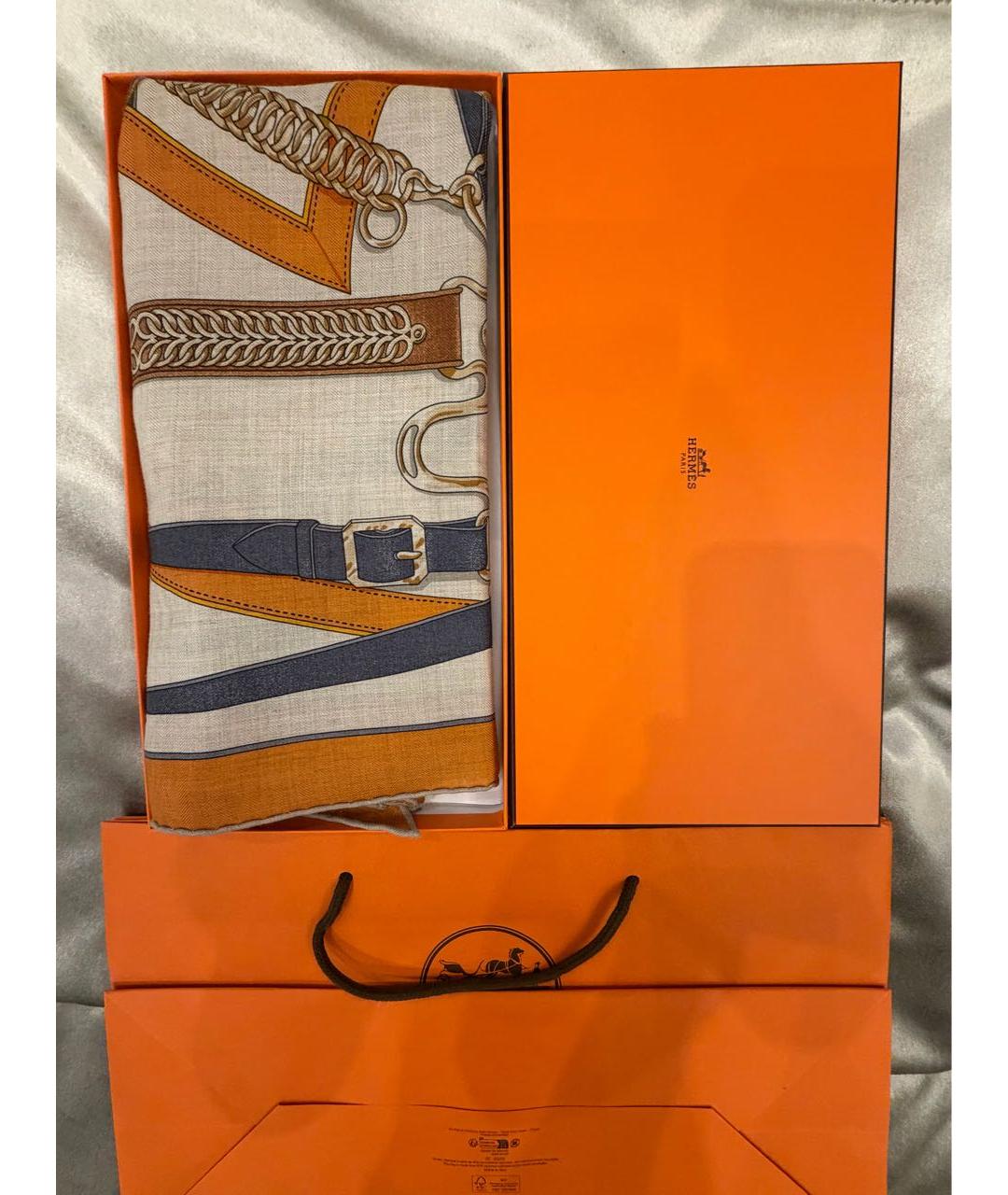 HERMES Оранжевый кашемировый платок, фото 4