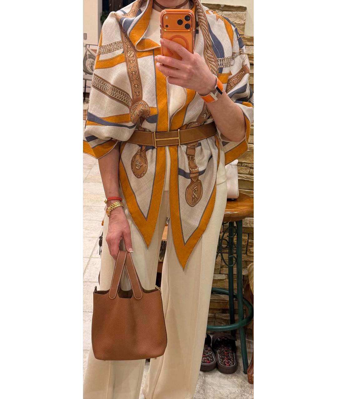 HERMES Оранжевый кашемировый платок, фото 7