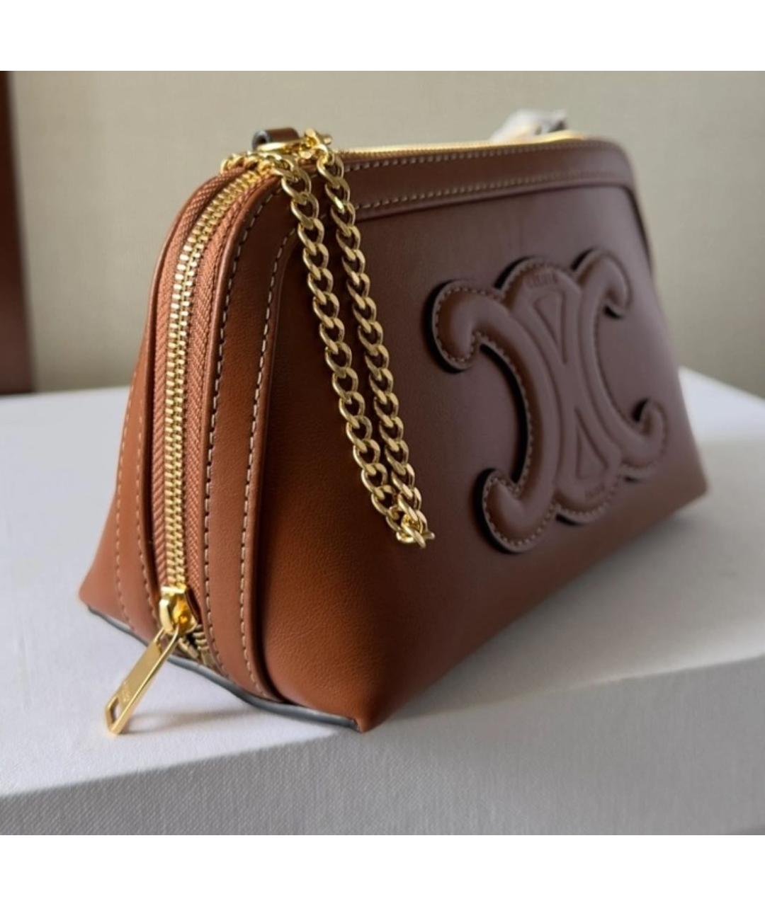 CELINE Коричневая кожаная сумка через плечо, фото 5