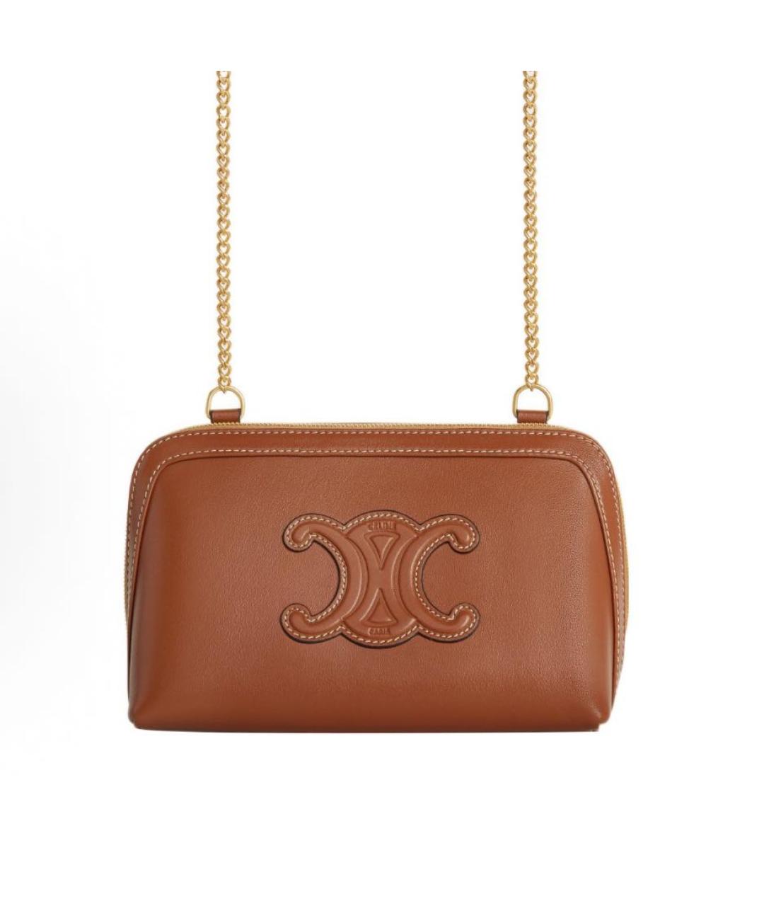 CELINE Коричневая кожаная сумка через плечо, фото 2