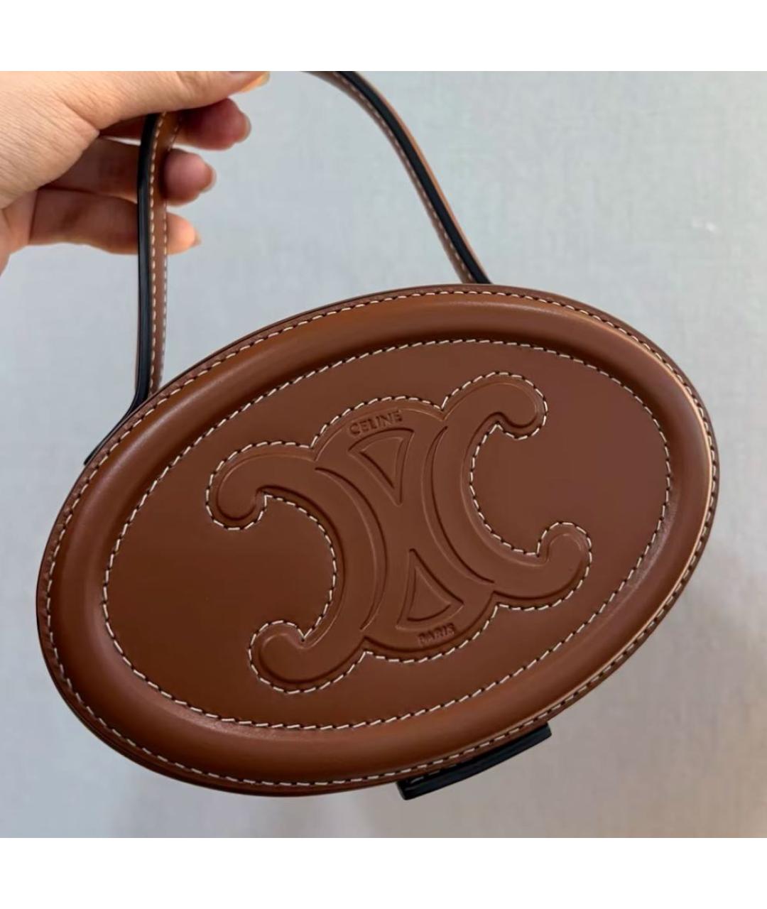 CELINE Коричневая кожаная сумка с короткими ручками, фото 8
