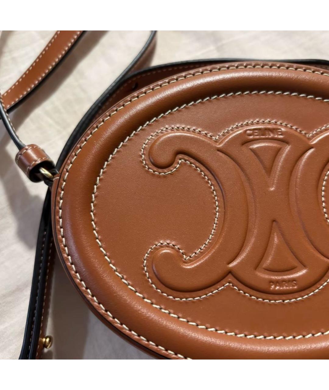 CELINE Коричневая кожаная сумка с короткими ручками, фото 7