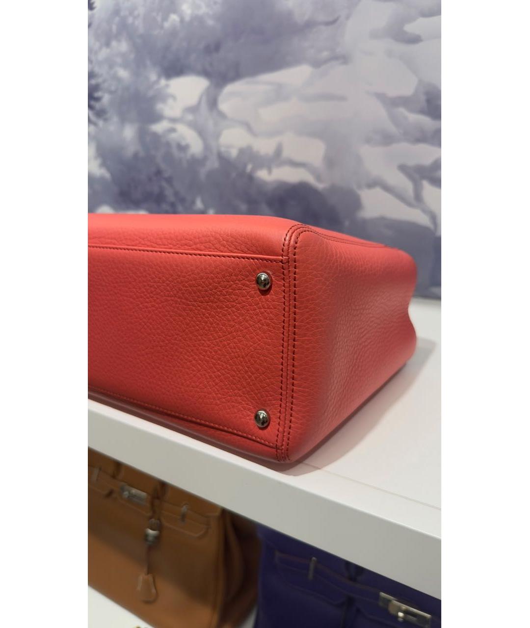 CHANEL Коралловая кожаная сумка с короткими ручками, фото 7
