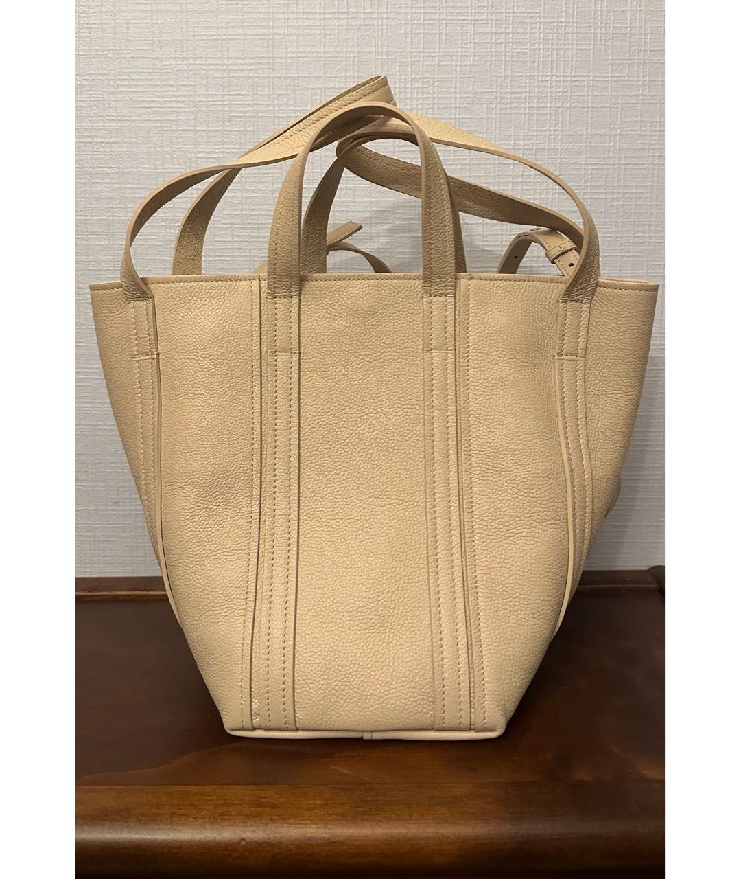 BALENCIAGA Бежевая кожаная сумка тоут, фото 3