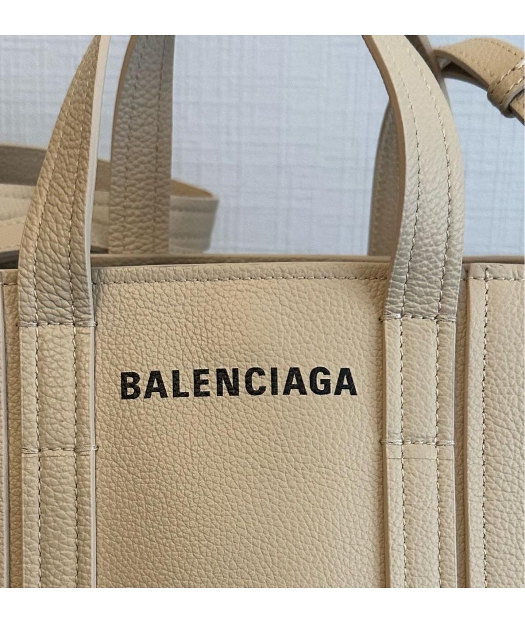 BALENCIAGA Бежевая кожаная сумка тоут, фото 6