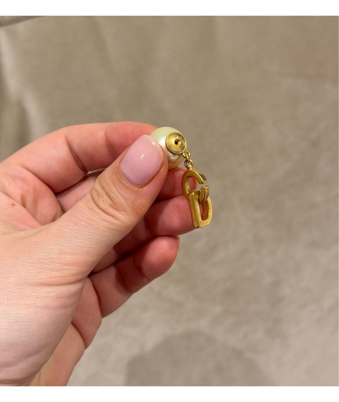 CHRISTIAN DIOR Белые металлические серьги, фото 4