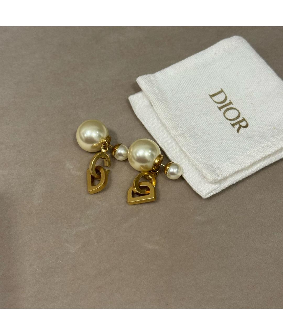 CHRISTIAN DIOR Белые металлические серьги, фото 5