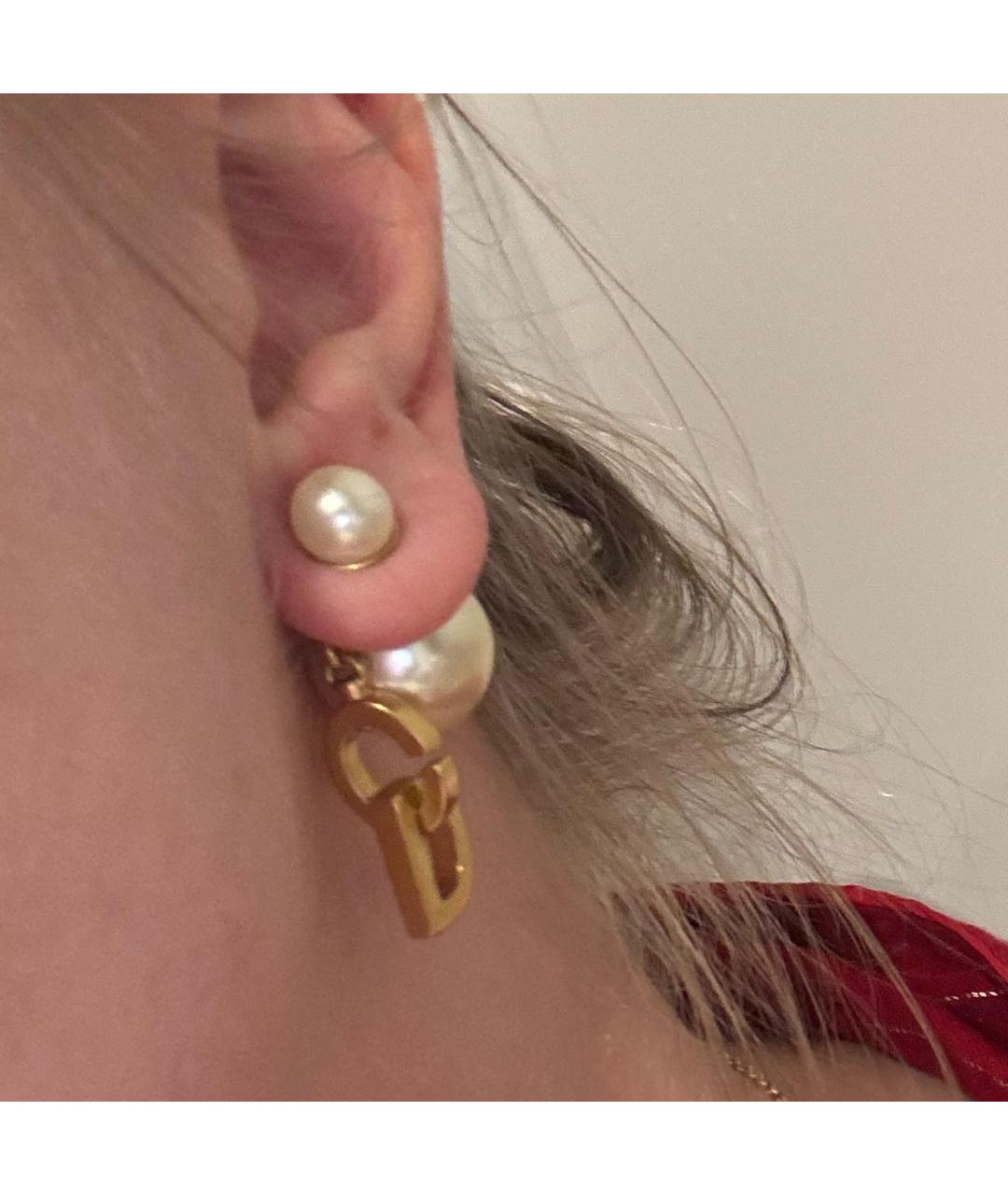 CHRISTIAN DIOR Белые металлические серьги, фото 6