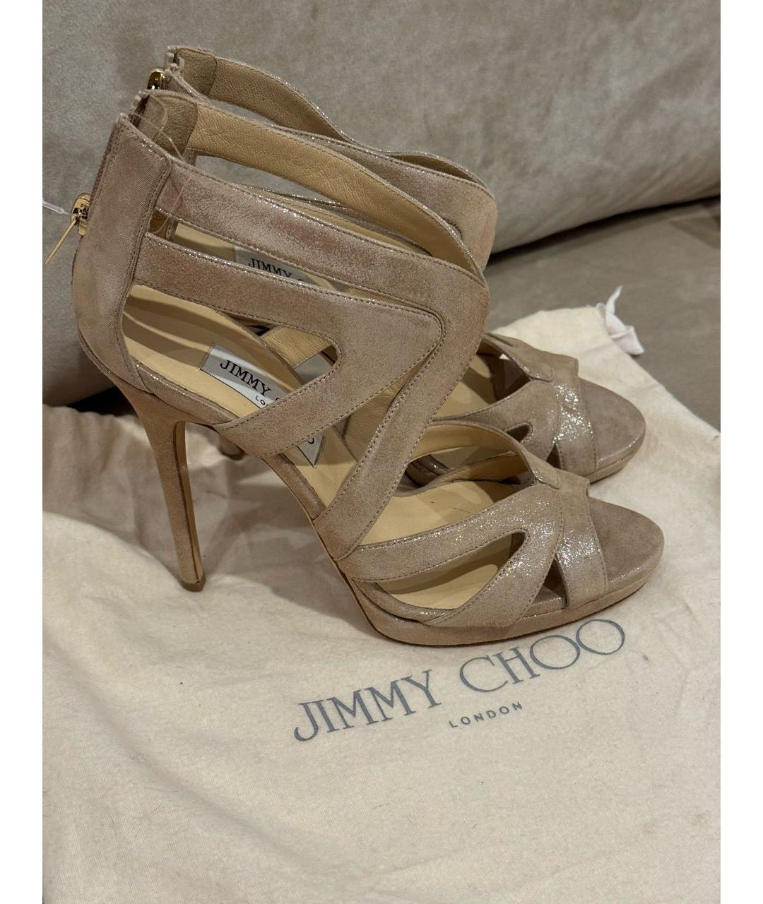 JIMMY CHOO Бежевые кожаные босоножки, фото 5