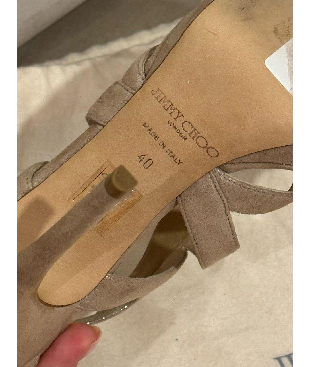 JIMMY CHOO Бежевые кожаные босоножки, фото 2