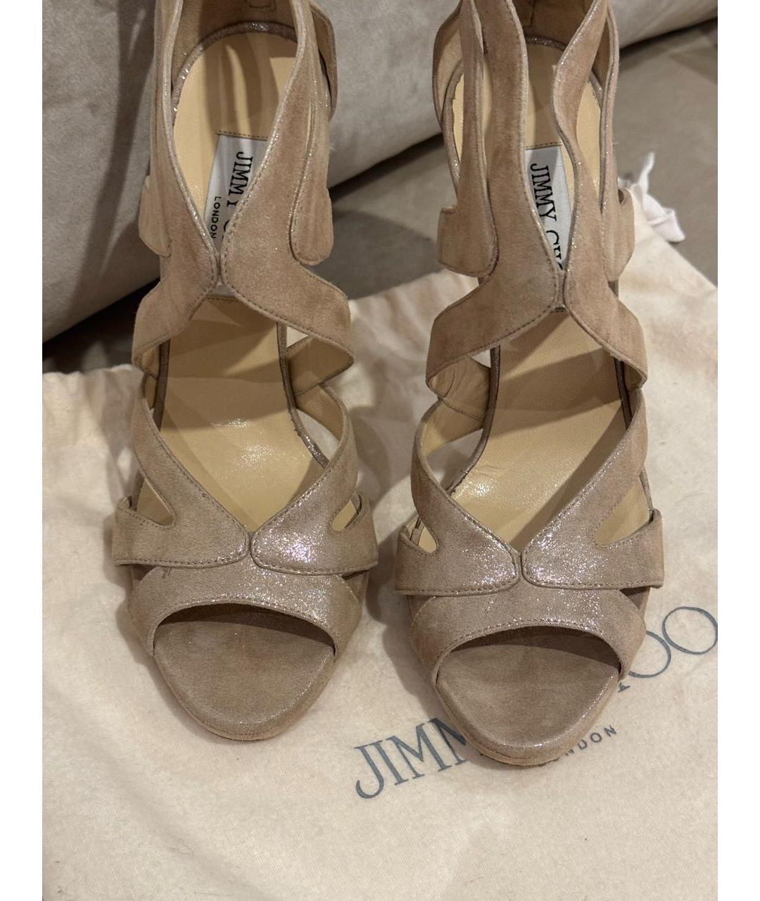 JIMMY CHOO Бежевые кожаные босоножки, фото 3