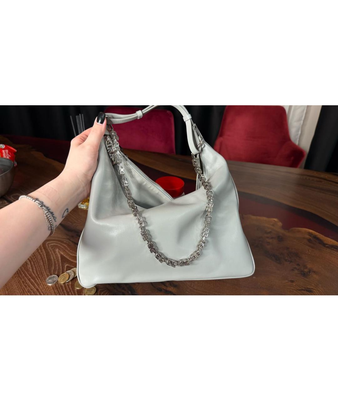 GIVENCHY Серая кожаная сумка тоут, фото 7