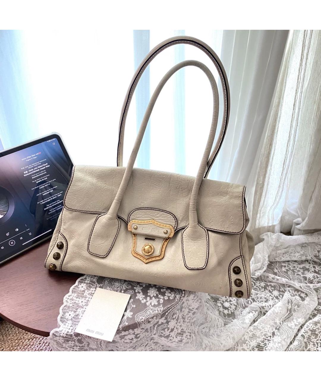 MIU MIU Белая кожаная сумка с короткими ручками, фото 9