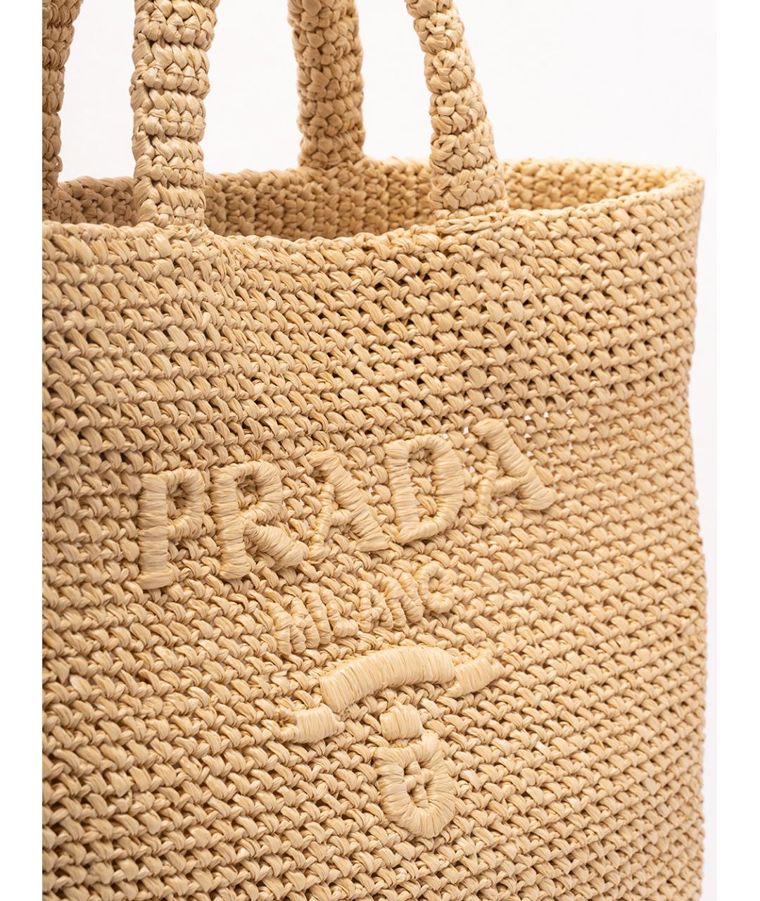 PRADA Бежевая пелетеная сумка тоут, фото 5