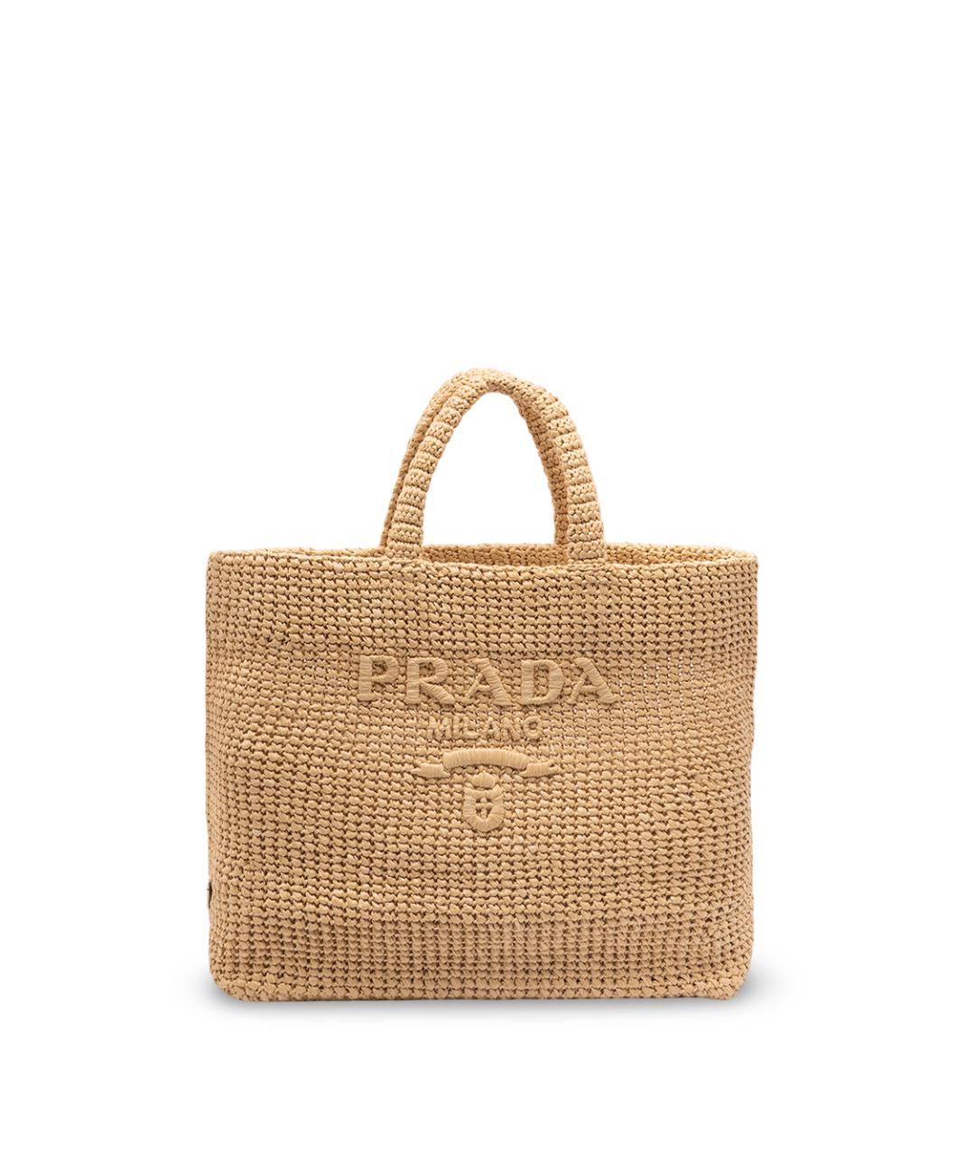 PRADA Бежевая пелетеная сумка тоут, фото 1