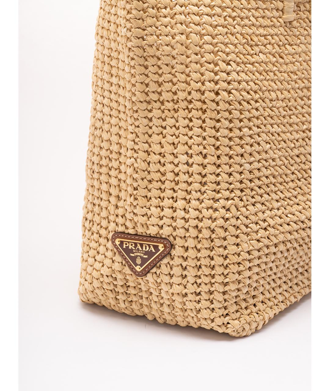 PRADA Бежевая пелетеная сумка тоут, фото 4