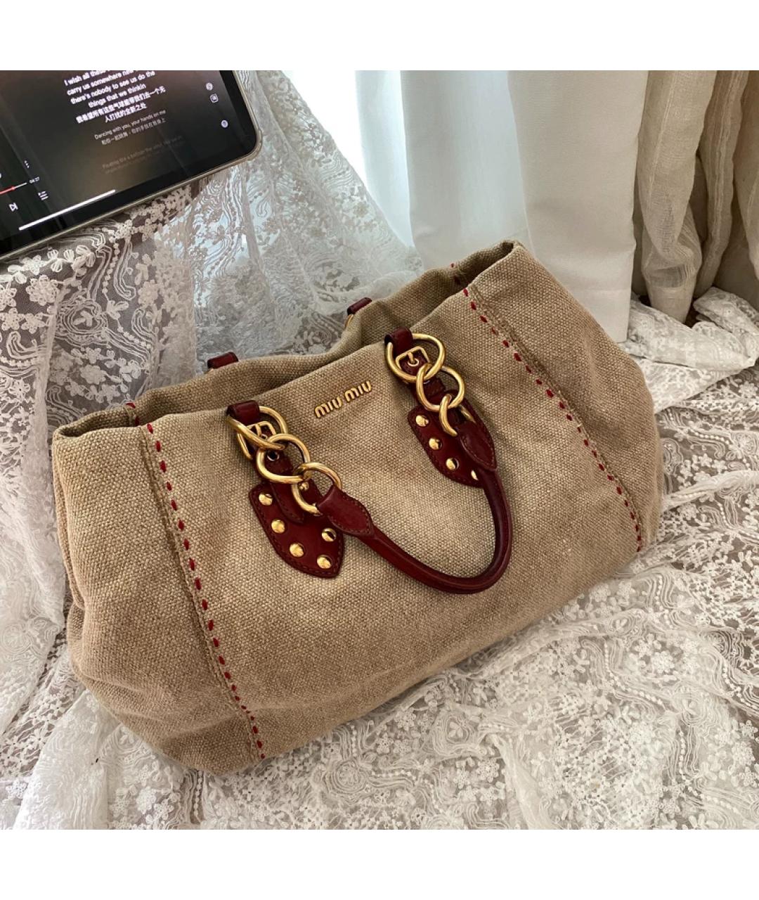 MIU MIU Бежевая льняная сумка тоут, фото 9