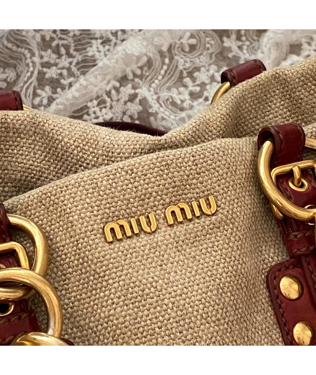 MIU MIU Бежевая льняная сумка тоут, фото 6