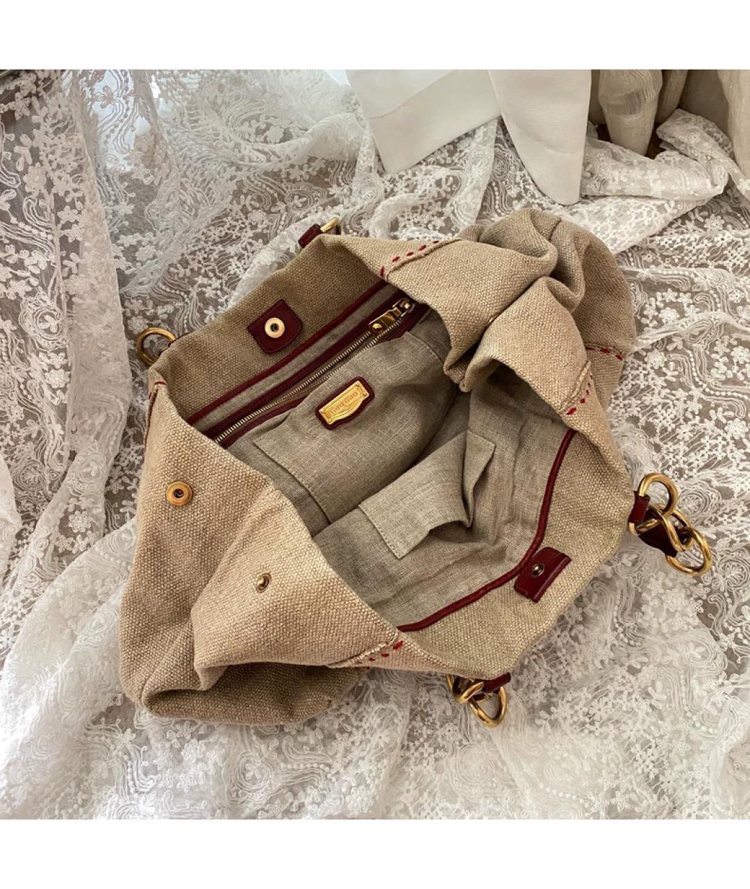MIU MIU Бежевая льняная сумка тоут, фото 3