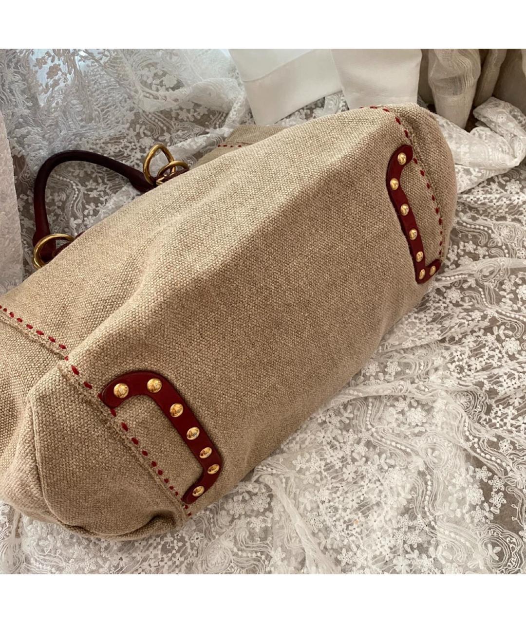 MIU MIU Бежевая льняная сумка тоут, фото 7