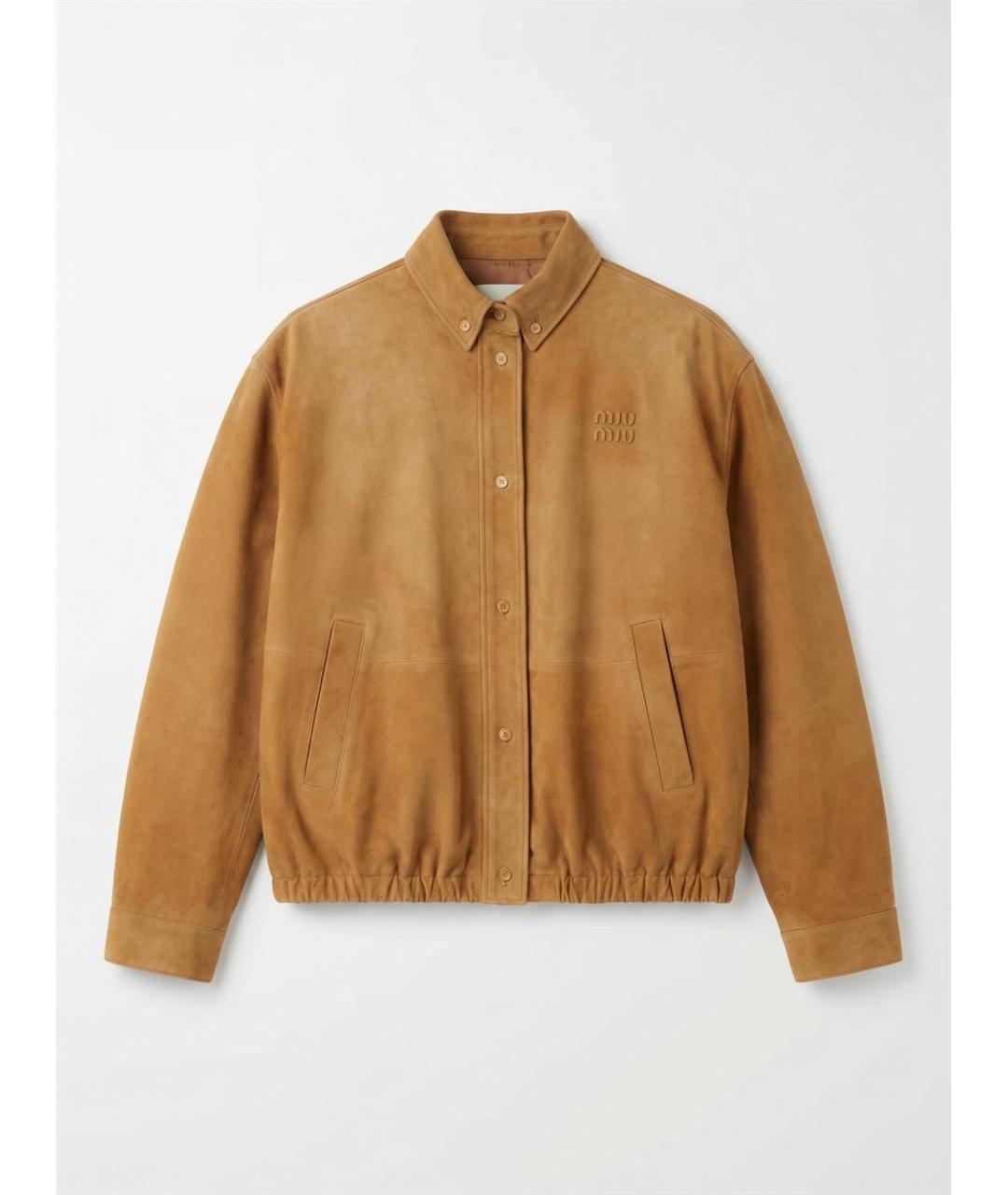 MIU MIU Бежевая кожаная куртка, фото 2