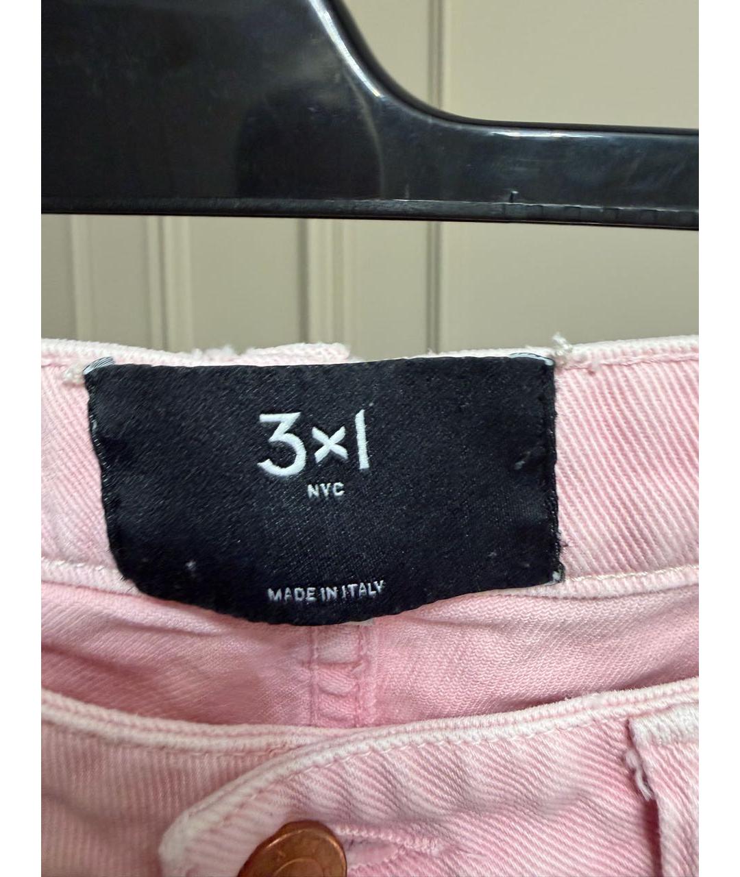 3X1 Розовые хлопко-эластановые прямые джинсы, фото 3