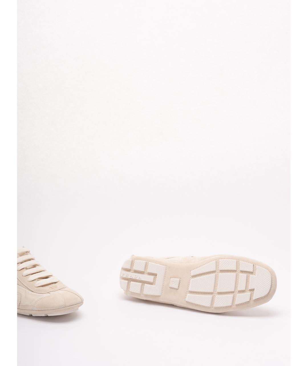 PRADA Бежевые текстильные низкие кроссовки / кеды, фото 4