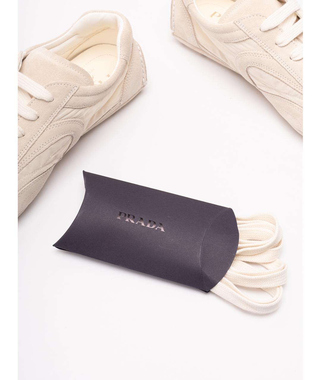 PRADA Бежевые текстильные низкие кроссовки / кеды, фото 5