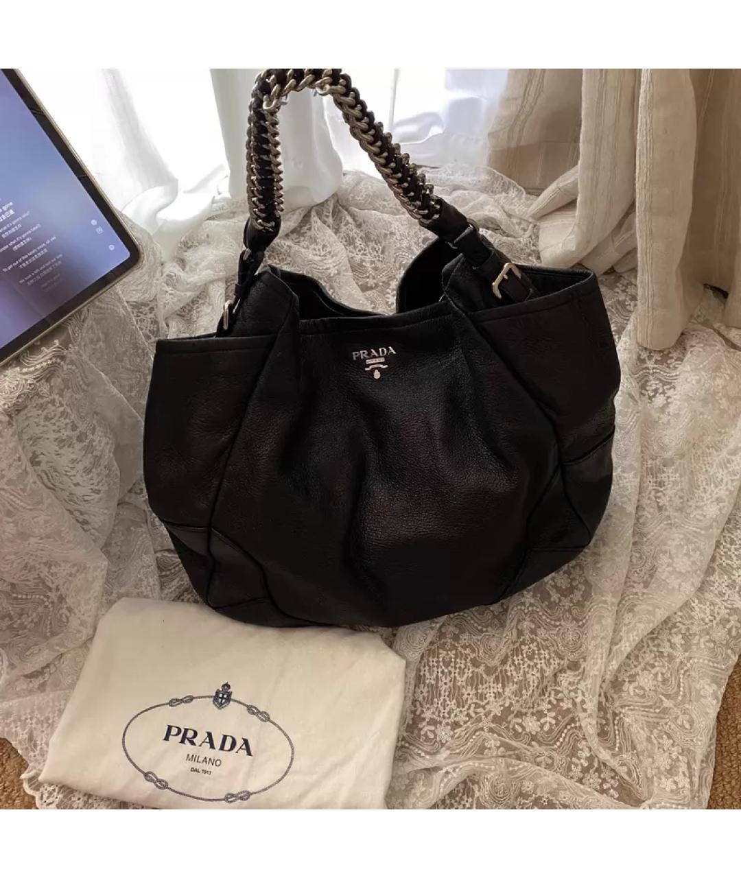 PRADA Черная кожаная сумка тоут, фото 8