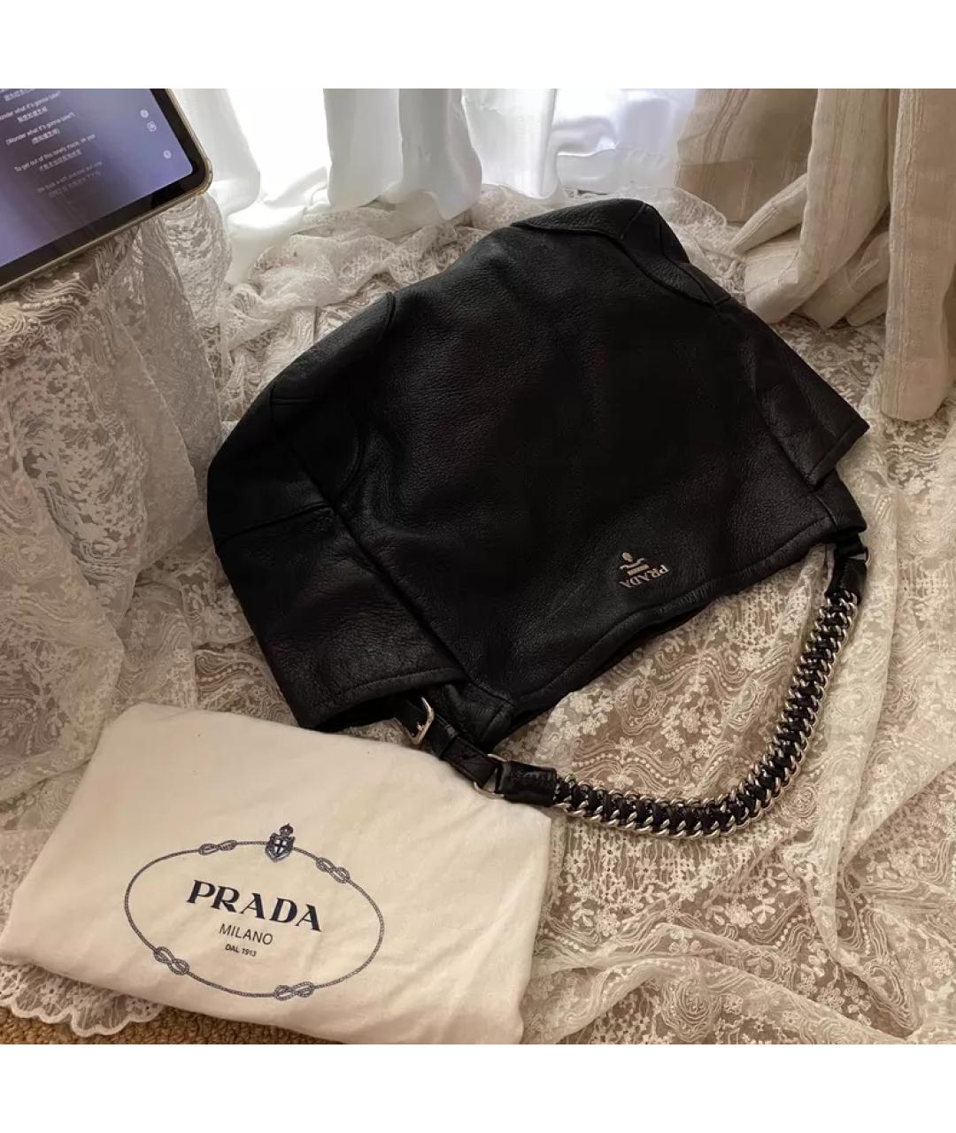 PRADA Черная кожаная сумка тоут, фото 2