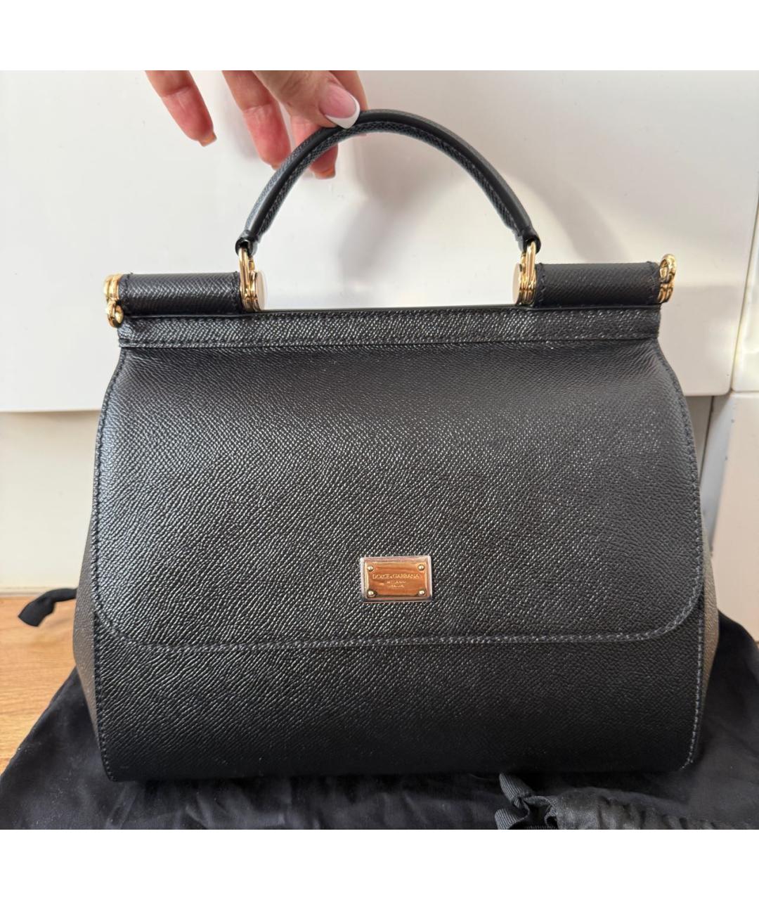 DOLCE&GABBANA Черная кожаная сумка с короткими ручками, фото 7