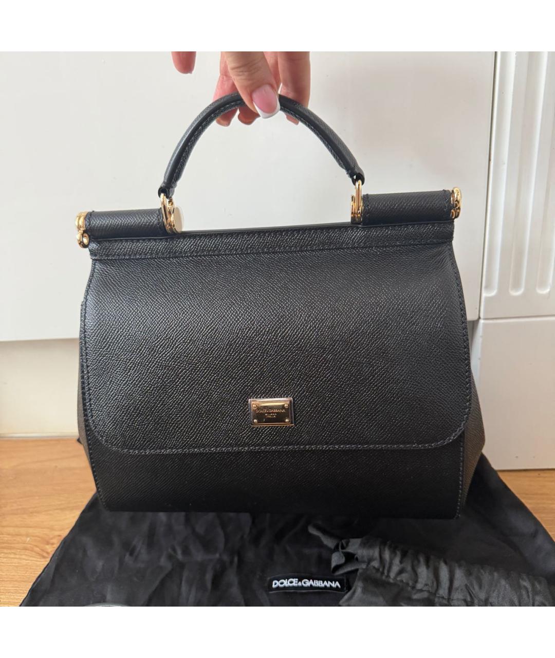DOLCE&GABBANA Черная кожаная сумка с короткими ручками, фото 8