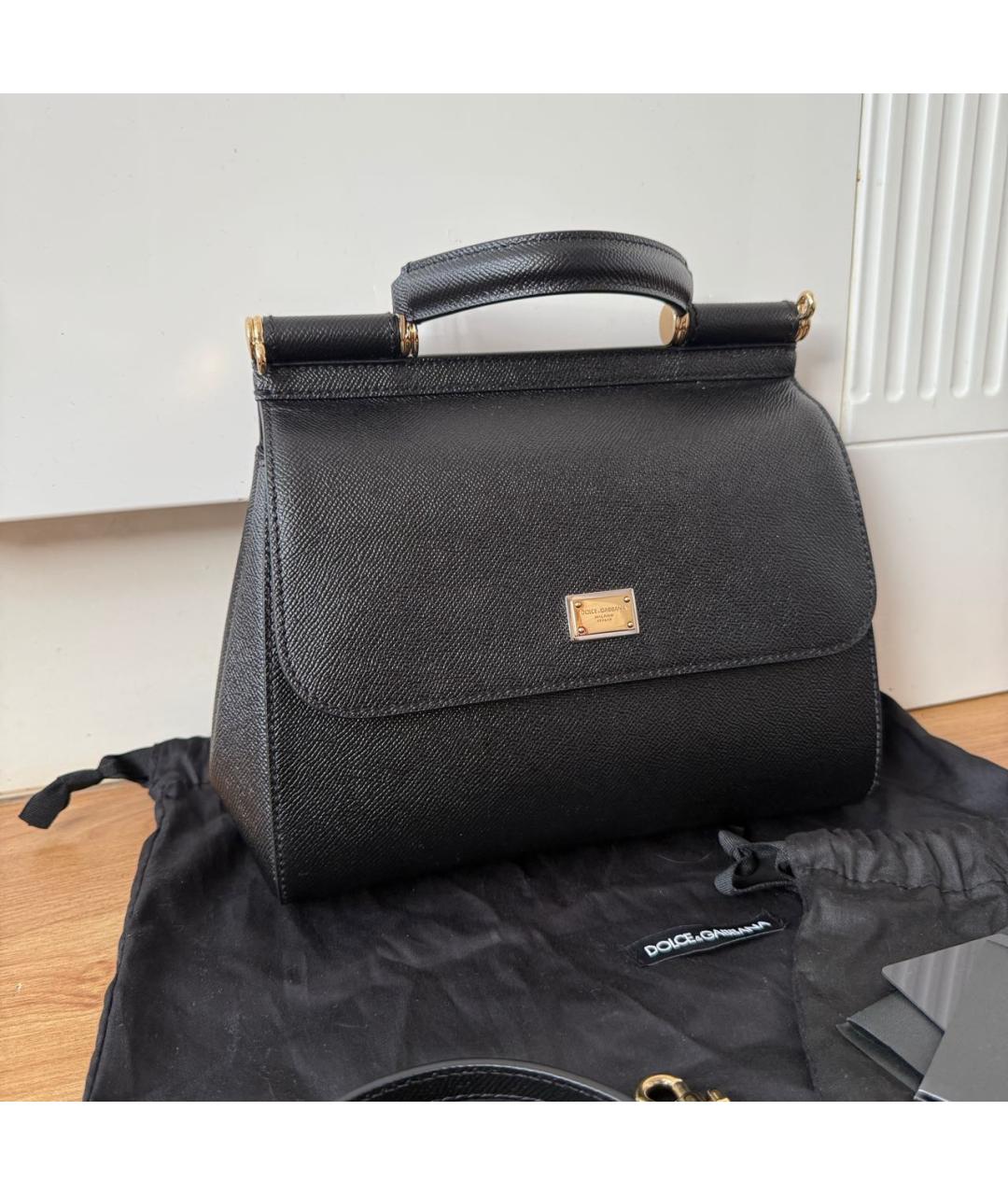 DOLCE&GABBANA Черная кожаная сумка с короткими ручками, фото 5