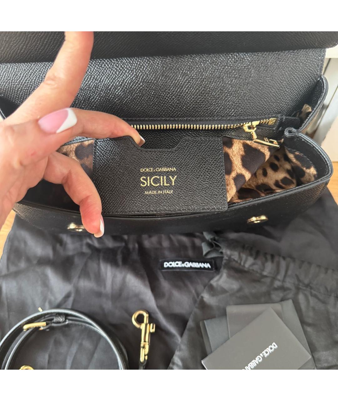 DOLCE&GABBANA Черная кожаная сумка с короткими ручками, фото 4