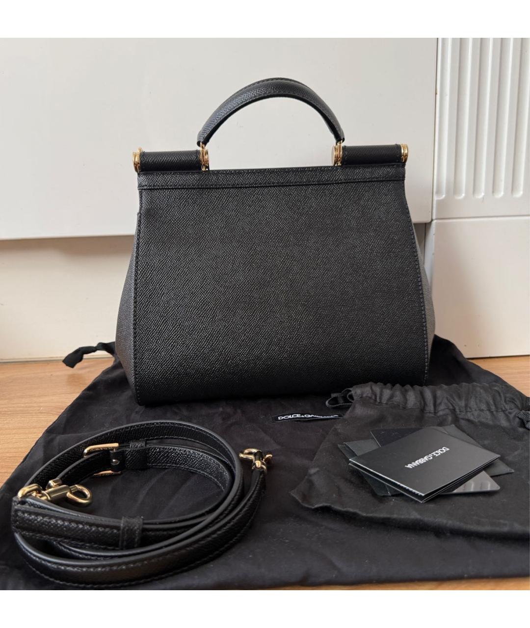 DOLCE&GABBANA Черная кожаная сумка с короткими ручками, фото 3