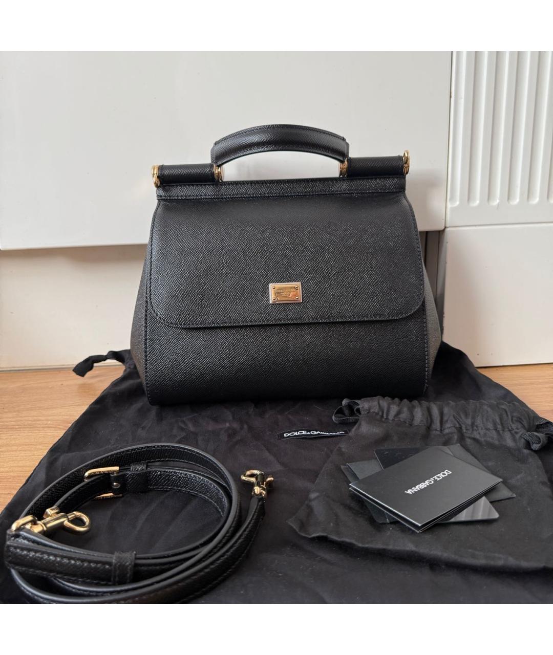 DOLCE&GABBANA Черная кожаная сумка с короткими ручками, фото 6